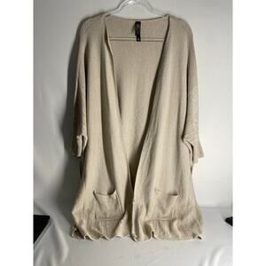 Marla Wynne Tan Boxy Cardigan Poncho Open Front w Pockets Size M/L Linen Blend